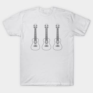 Three Ukulele Outlines Light Theme T-Shirt